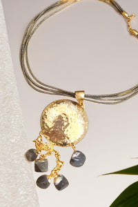 Gold - Tone Multistrand Pendant Necklace with Semi - Precious Stones - NecklaceMAZONKIKI