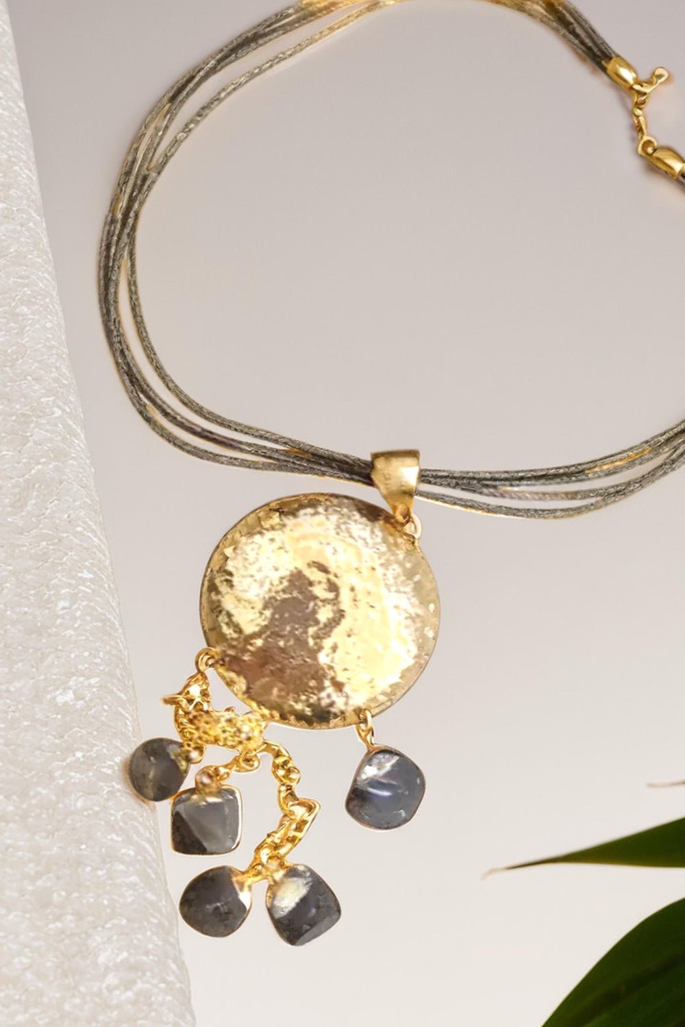 Gold - Tone Multistrand Pendant Necklace with Semi - Precious Stones - NecklaceMAZONKIKI