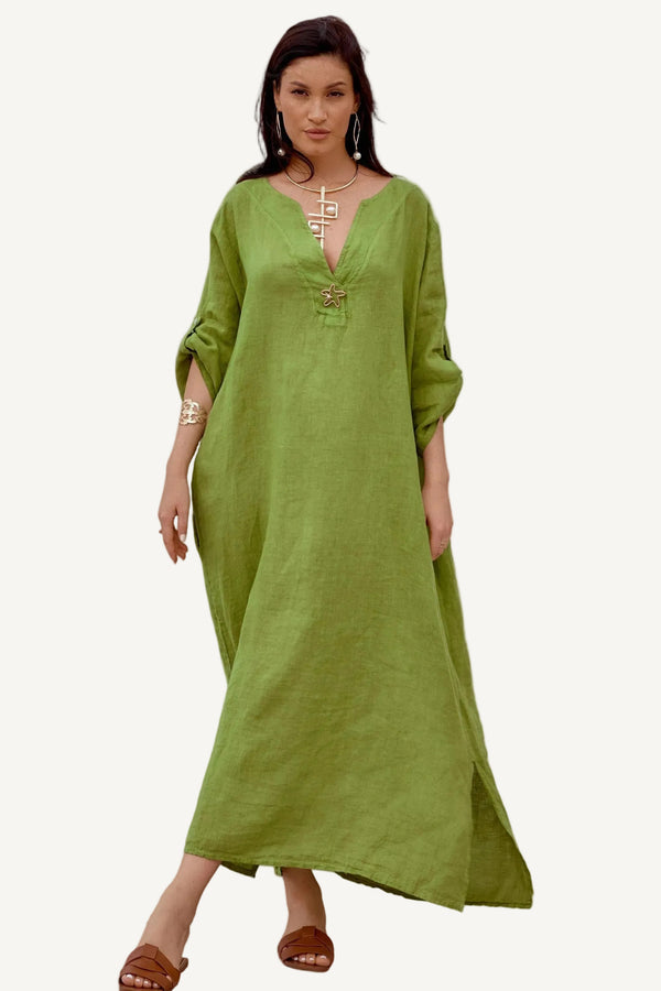 V-Neck Linen Maxi Dress