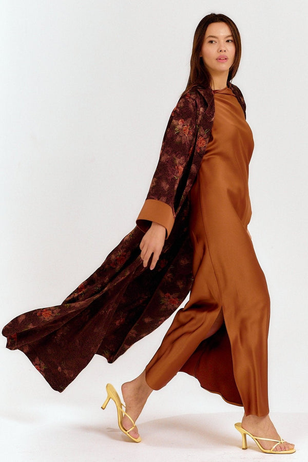 Floral Kimono & Satin Maxi Dress Set