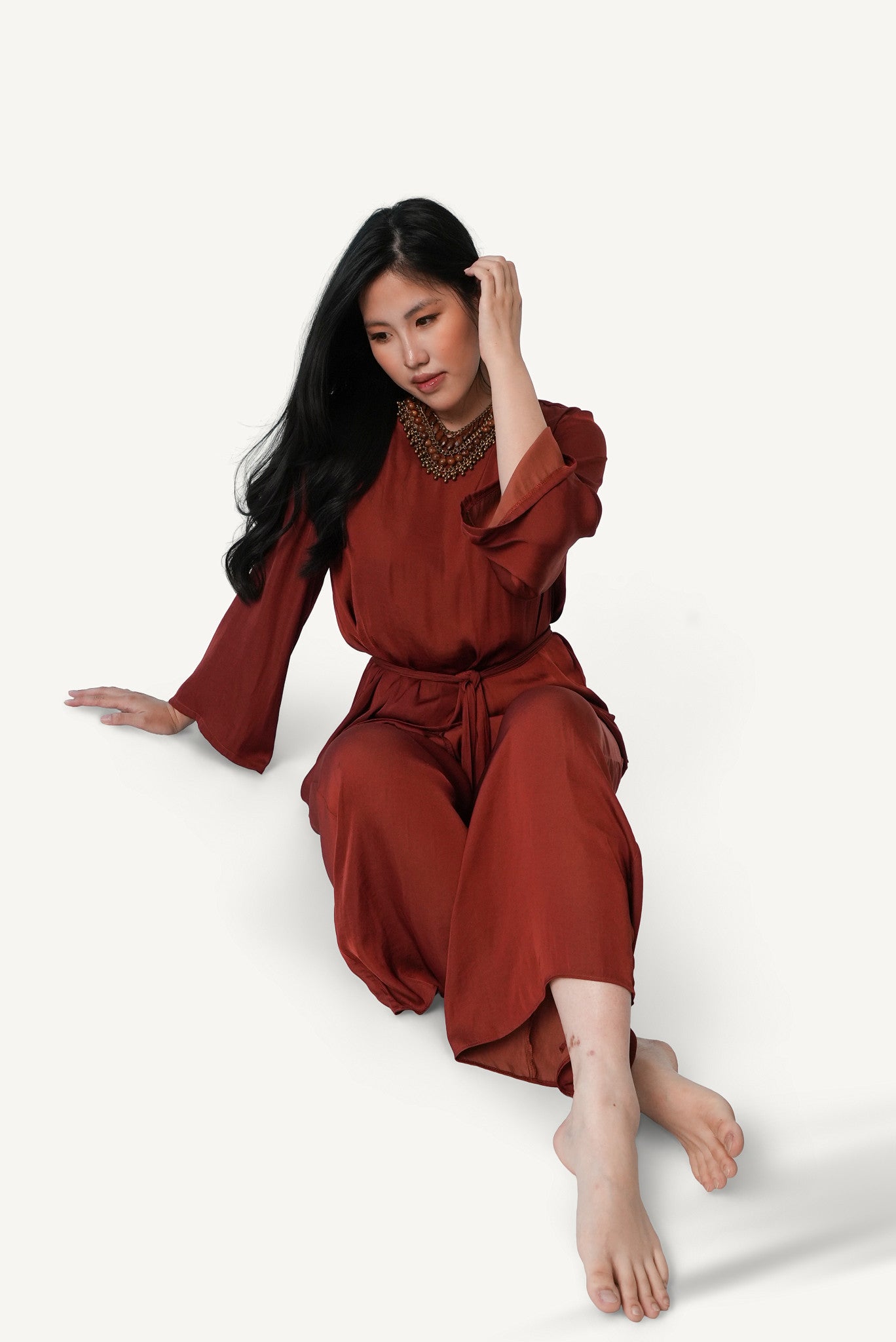 Belted Bateau-Neck Lounge Set