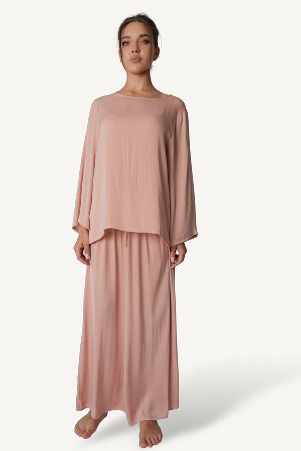 Bateau-Neck Belted Lounge Set — Dusty Rose