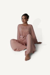 Bateau-Neck Belted Lounge Set — Dusty Rose