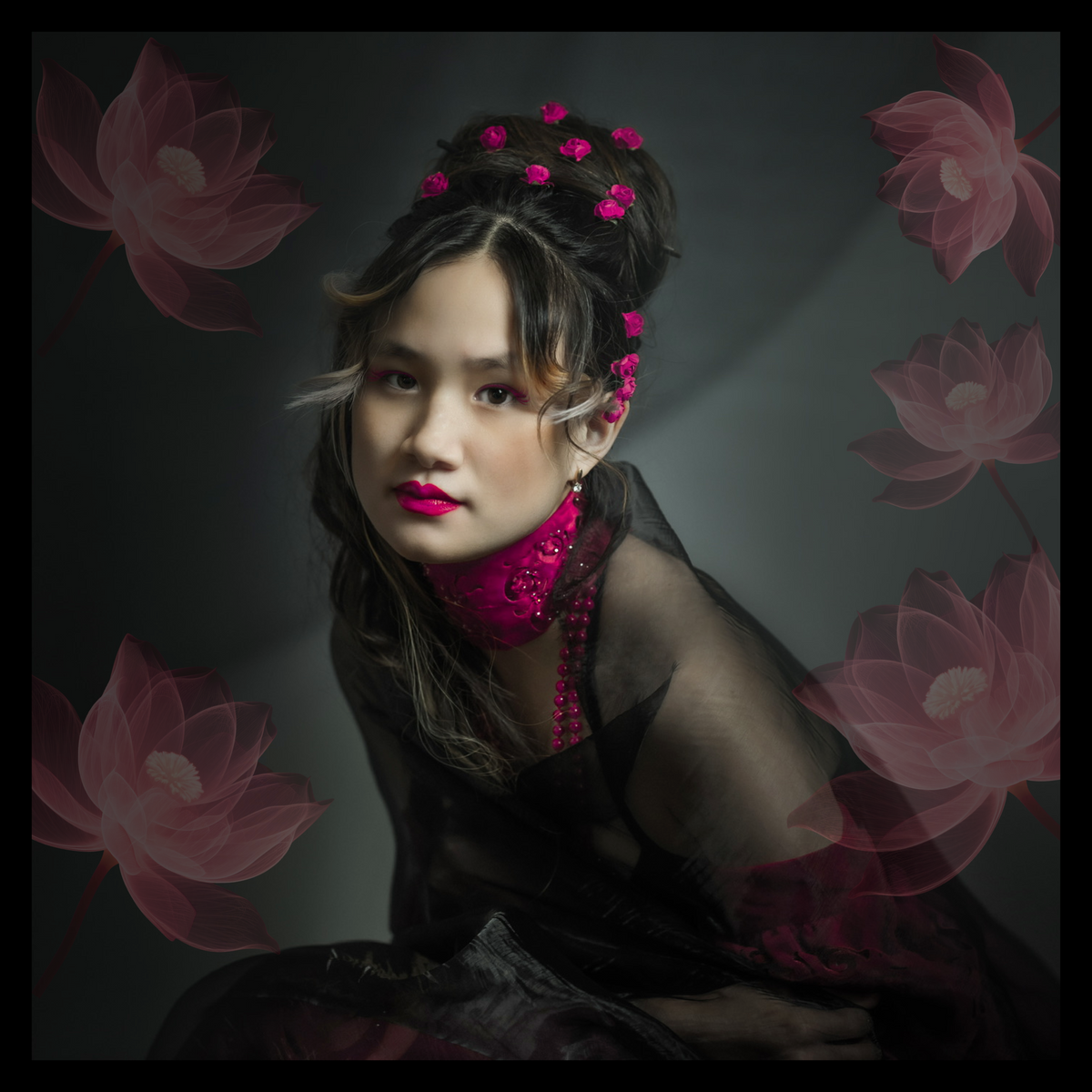 Red Reverie wearable art silk scarf