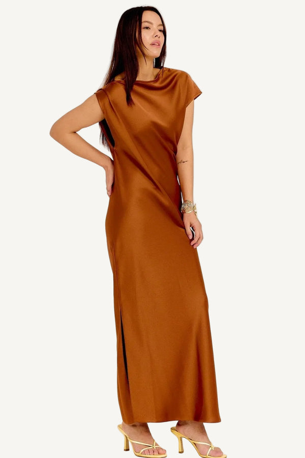 Cowl-Neck Satin Maxi Dress