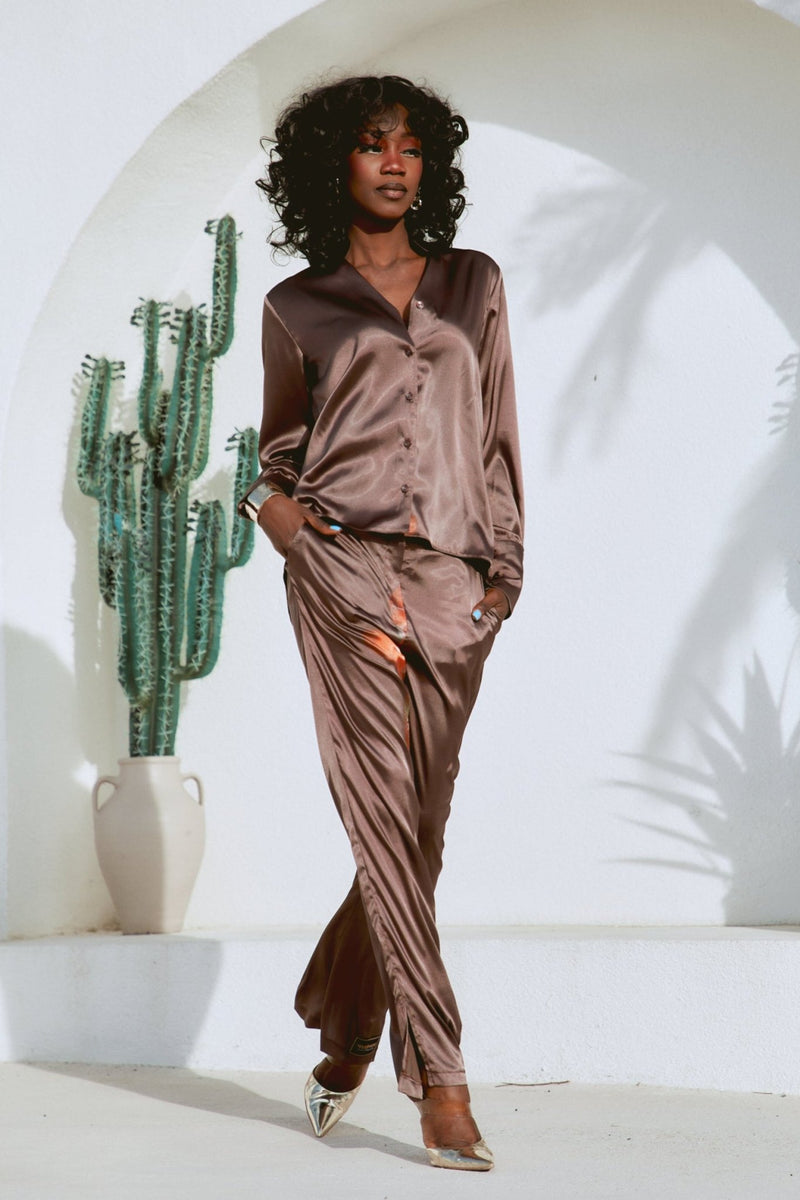 Chocolate Floral Pantsuit Set - lounge setMAZONKIKI