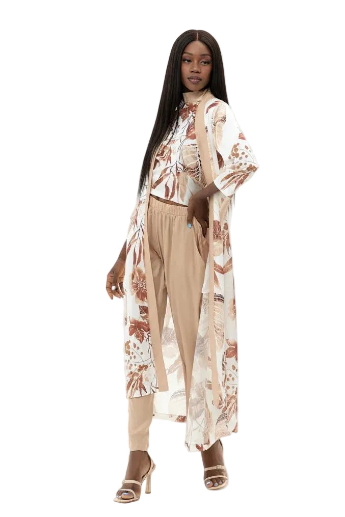 Mazonkiki airy maxi kimono Desert Wind — fluid ivory silhouette with delicate desert botanicals