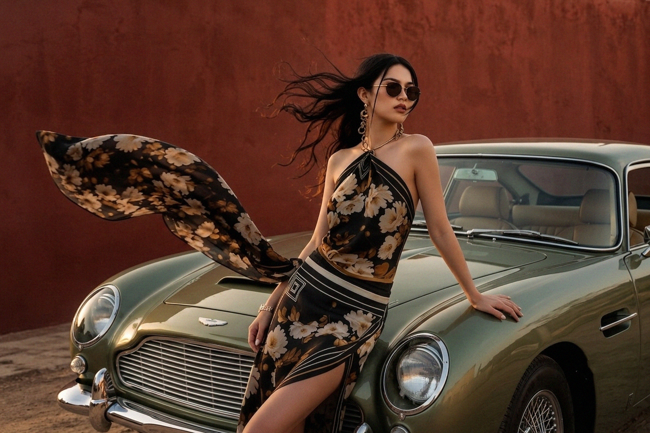 Mazonkiki silk scarves collection featuring Kiki original designs