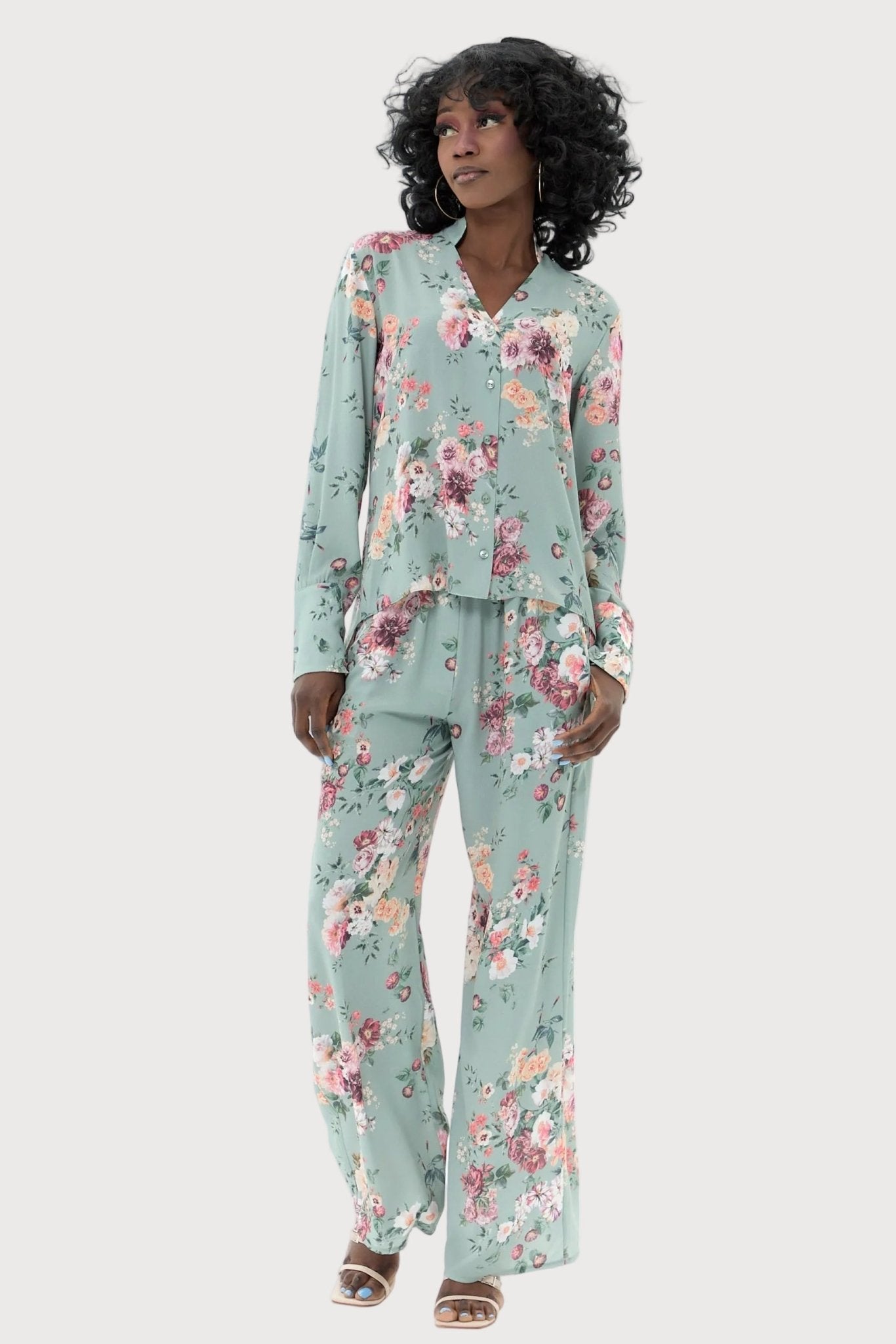 FLORAL ICE CREAM Floral Print Pant Set - lounge setMAZONKIKI