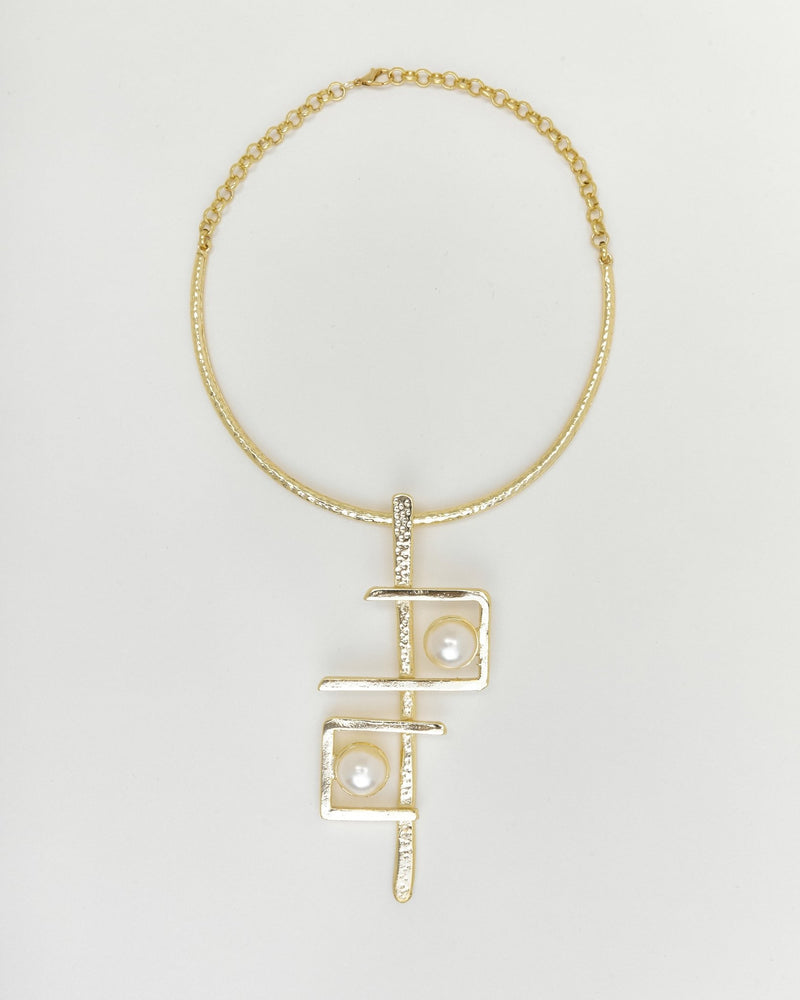 Geometric Pearl Choker Necklace - NecklaceMAZONKIKI