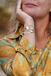 Gold - Plated Geometric Link Bracelet with Spheres - BraceletMAZONKIKI