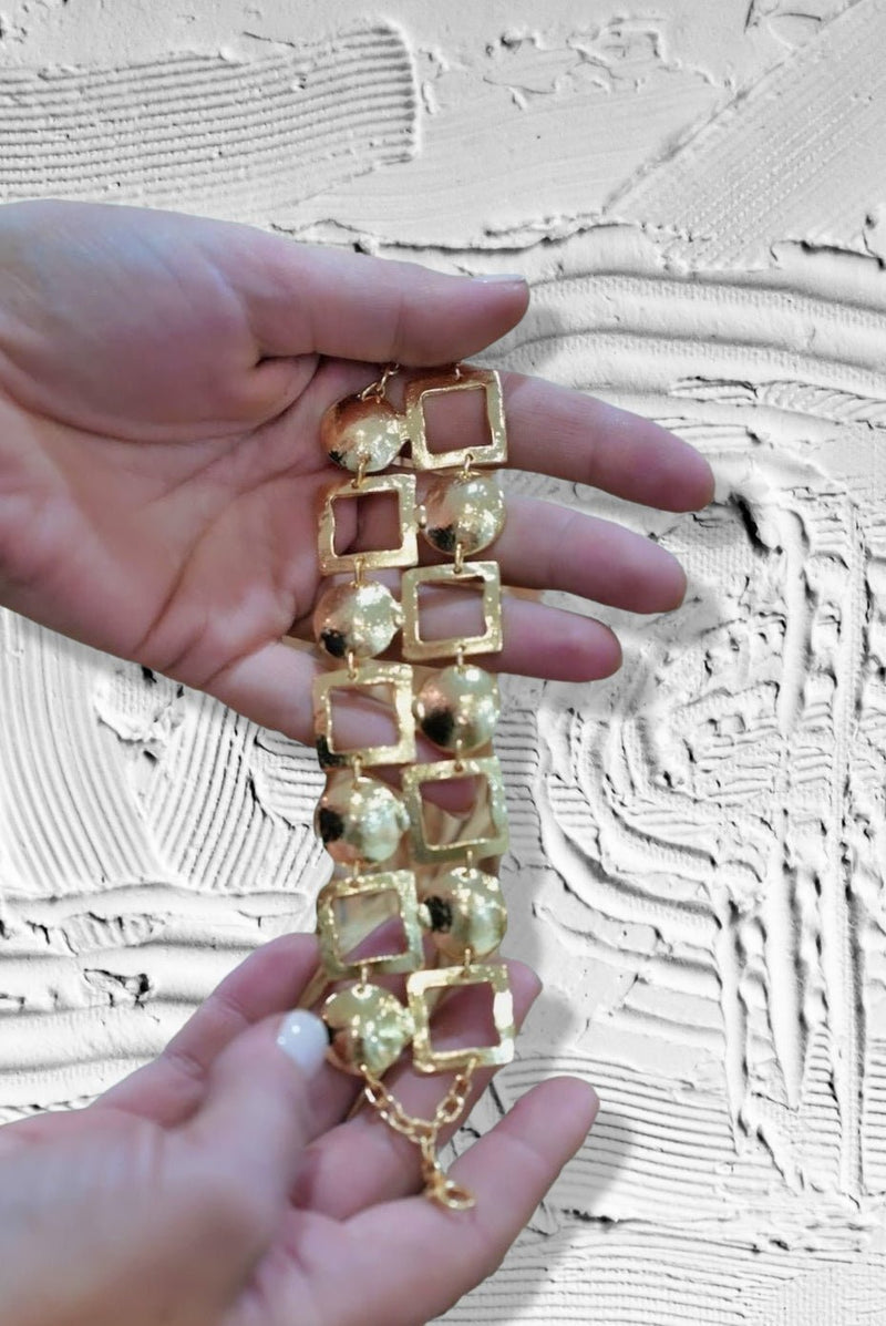 Gold - Plated Geometric Link Bracelet with Spheres - BraceletMAZONKIKI