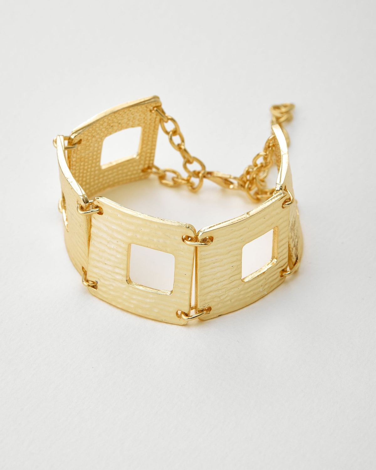 Gold - Plated Textured Square Link Bracelet - BraceletMAZONKIKI