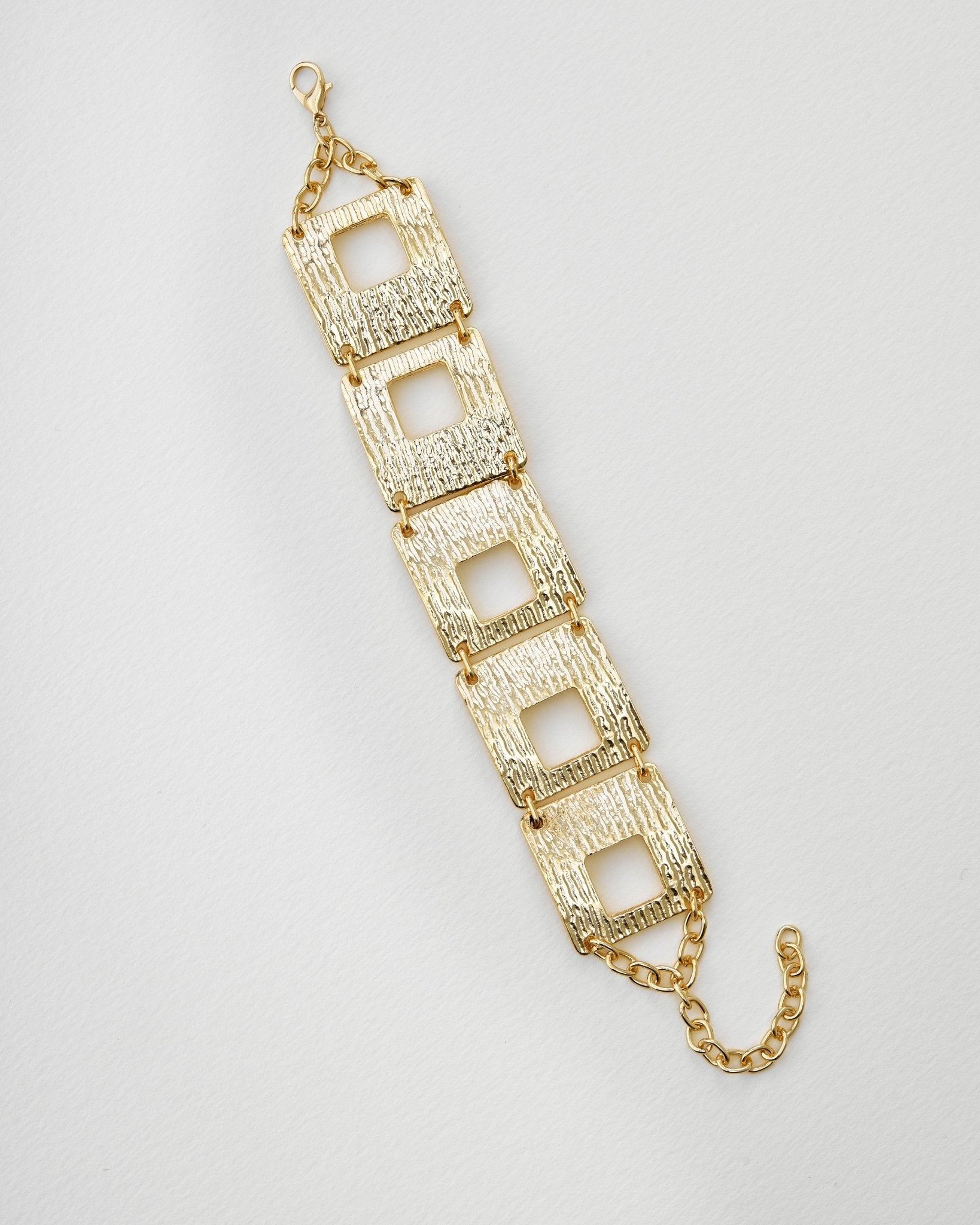 Gold - Plated Textured Square Link Bracelet - BraceletMAZONKIKI