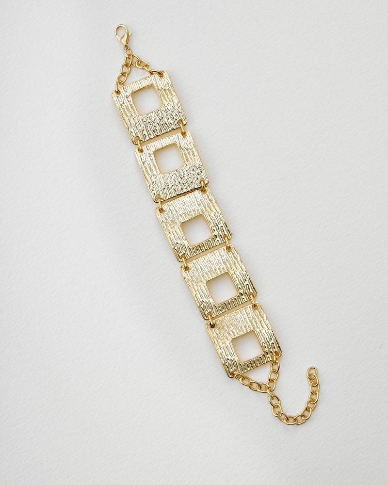 Gold - Plated Textured Square Link Bracelet - BraceletMAZONKIKI