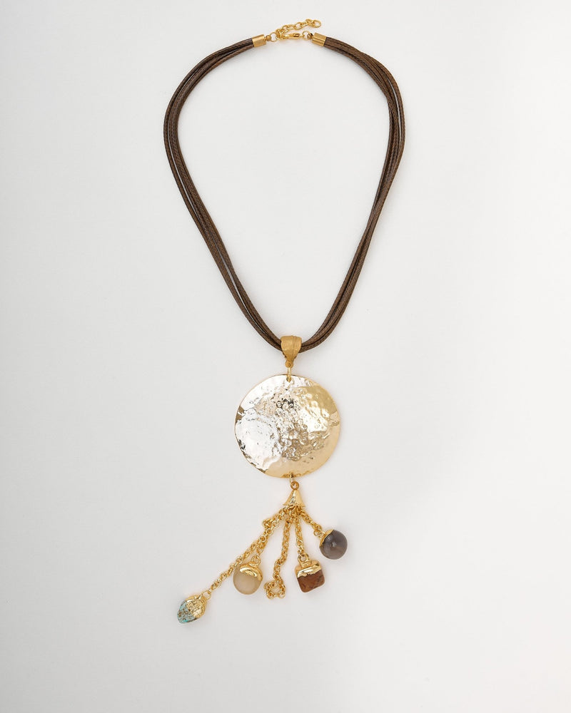 Gold - Tone Multistrand Pendant Necklace with Semi - Precious Stones - NecklaceMAZONKIKI