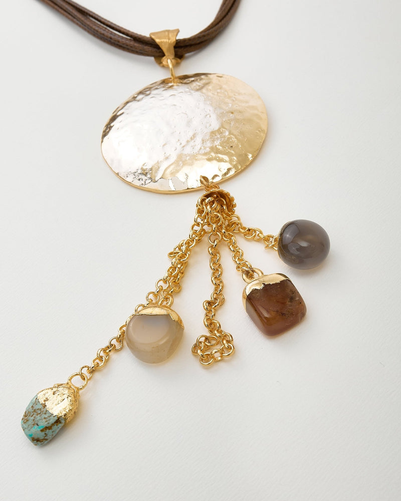 Gold - Tone Multistrand Pendant Necklace with Semi - Precious Stones - NecklaceMAZONKIKI
