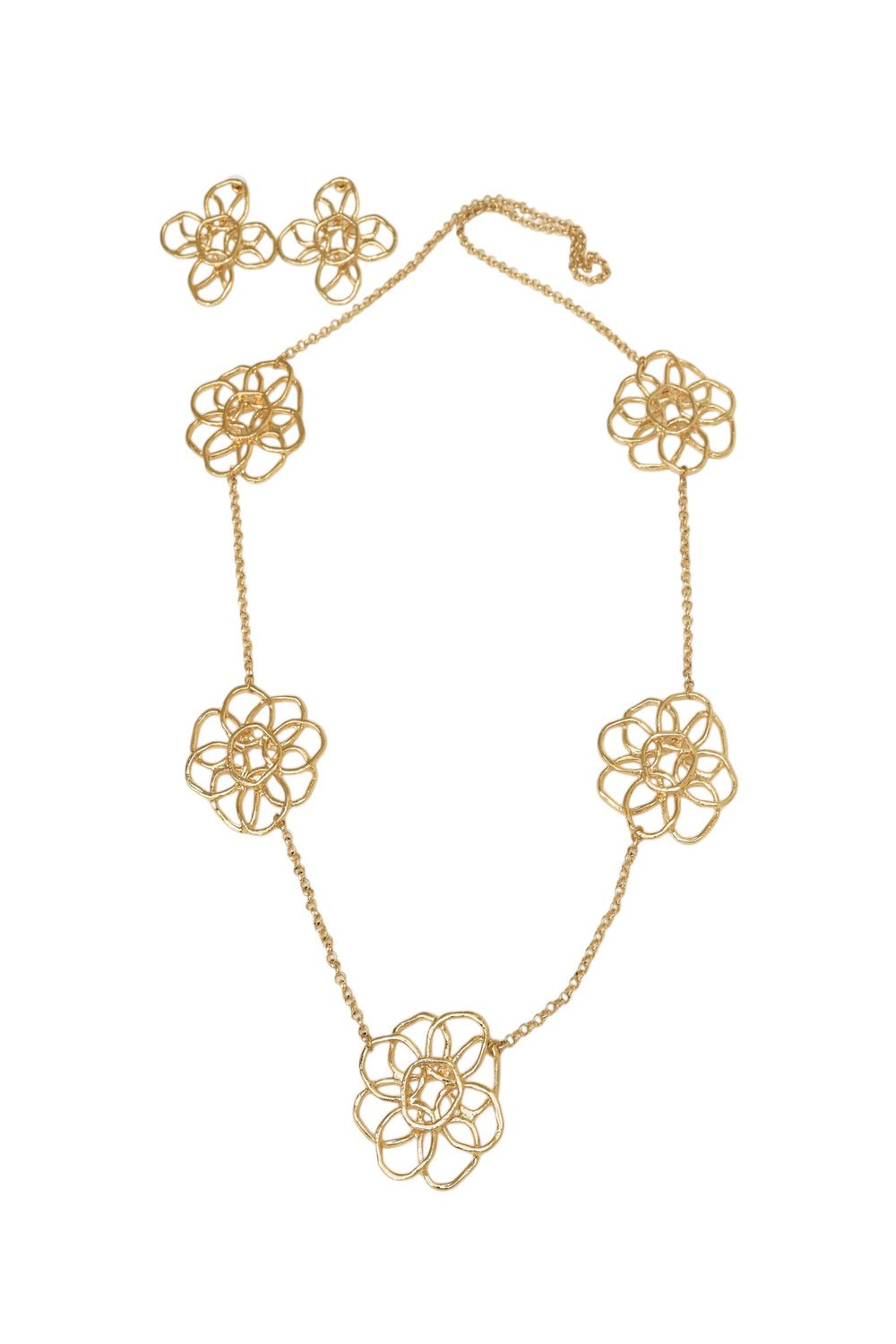 Golden Bloom Necklace and Earrings Set - MAZONKIKI