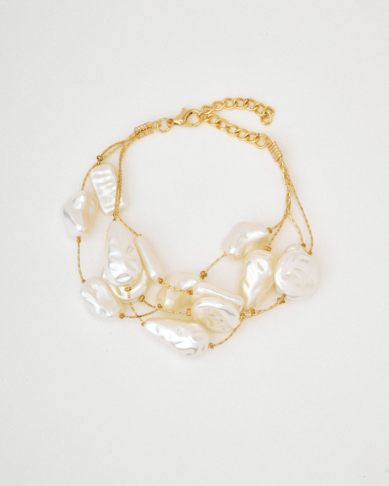 Golden Faux Baroque Pearl Strand Bracelet - BraceletMAZONKIKI