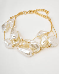 Golden Faux Baroque Pearl Strand Bracelet - BraceletMAZONKIKI
