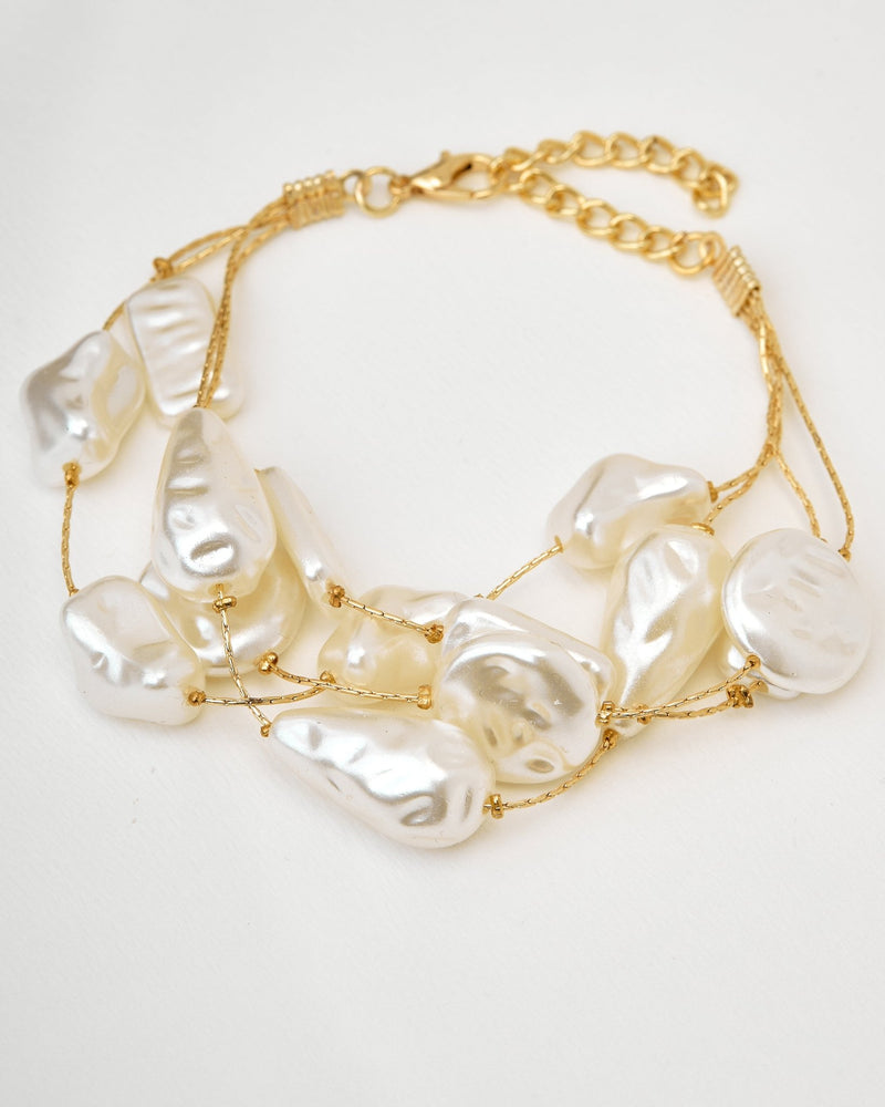 Golden Faux Baroque Pearl Strand Bracelet - BraceletMAZONKIKI
