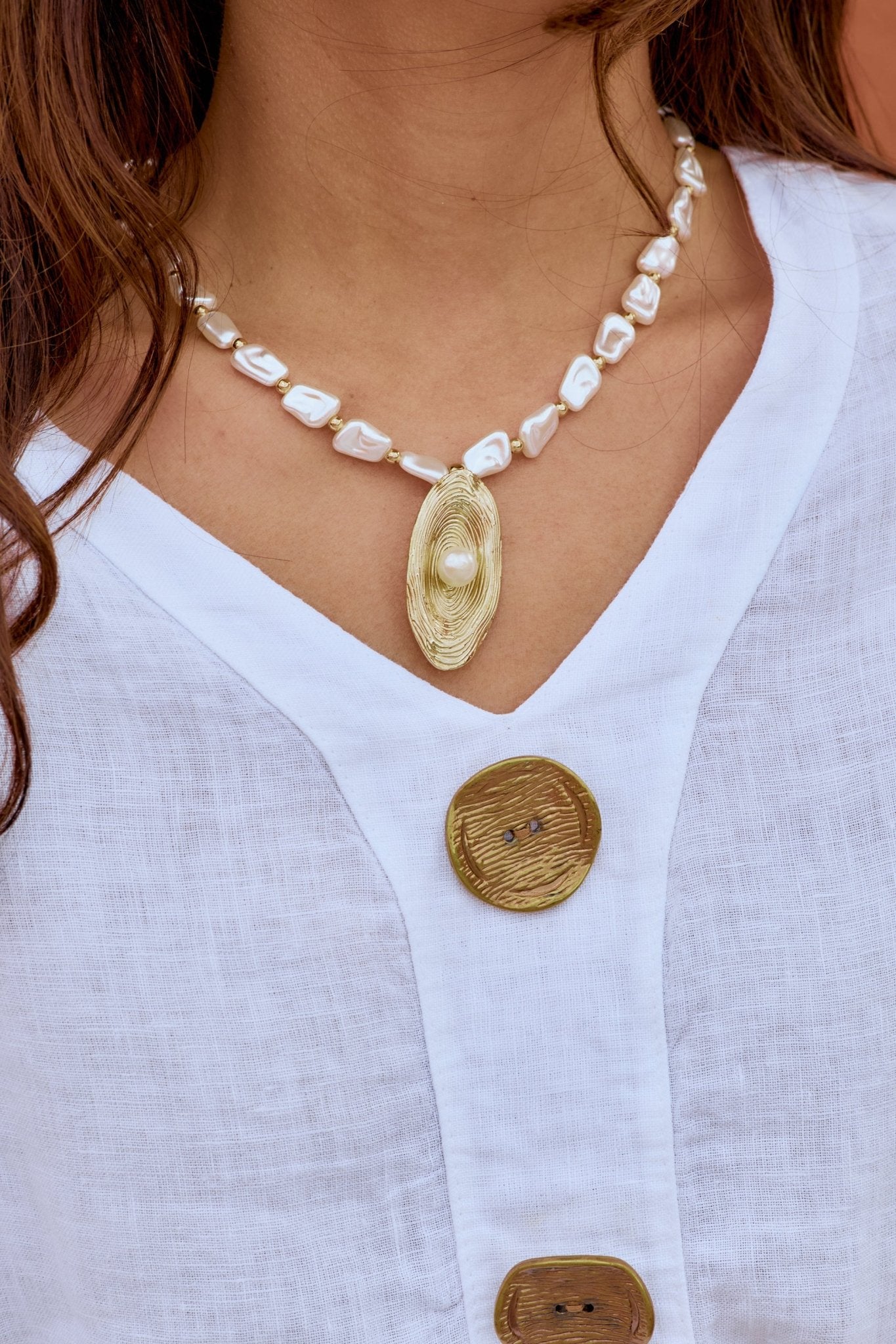 Golden Pearl Pendant Necklace - NecklaceMAZONKIKI