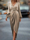 High - Low Surplice Balloon Sleeve Midi Dress - DressMAZONKIKI