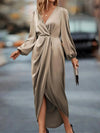 High - Low Surplice Balloon Sleeve Midi Dress - DressMAZONKIKI