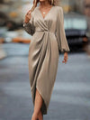 High - Low Surplice Balloon Sleeve Midi Dress - DressMAZONKIKI