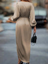 High - Low Surplice Balloon Sleeve Midi Dress - DressMAZONKIKI