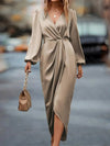 High - Low Surplice Balloon Sleeve Midi Dress - DressMAZONKIKI