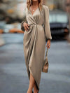 High - Low Surplice Balloon Sleeve Midi Dress - DressMAZONKIKI