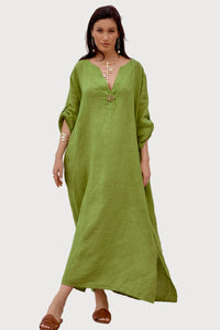 OLIVE DUSK Linen Kaftan  Style Dress