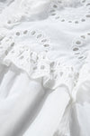 Lace Patchwork Tie Neck Short Sleeve Blouse - MAZONKIKI