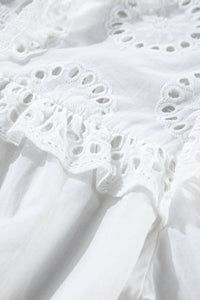 Lace Patchwork Tie Neck Short Sleeve Blouse - MAZONKIKI