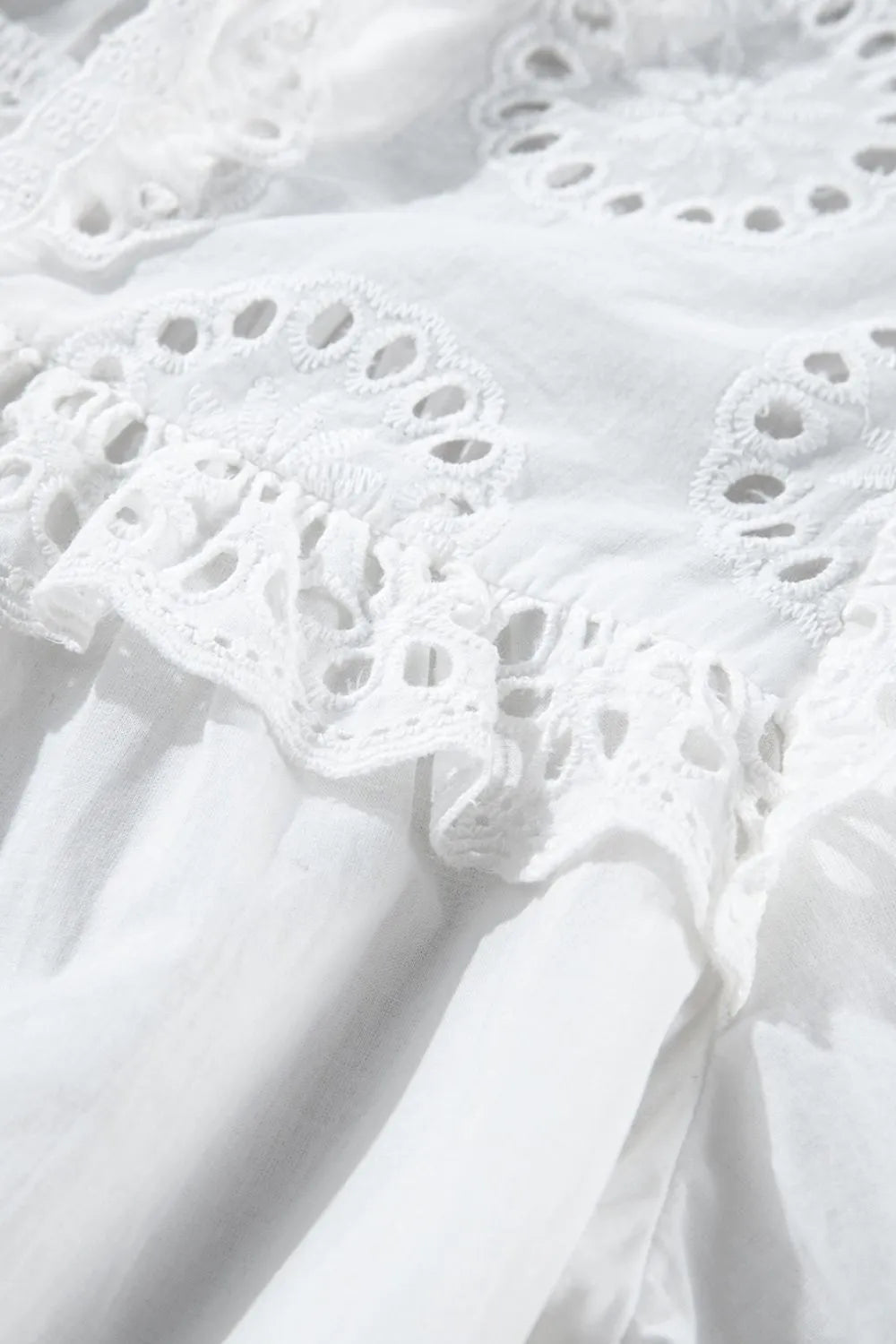 Lace Patchwork Tie Neck Short Sleeve Blouse - MAZONKIKI