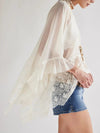 Lace V - Neck Ruffle Long Sleeve Cover - Up - MAZONKIKI