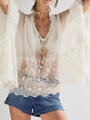 Lace V - Neck Ruffle Long Sleeve Cover - Up - MAZONKIKI