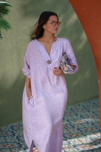 Linen Maxi Dress - Lilac Haze - DressMAZONKIKI