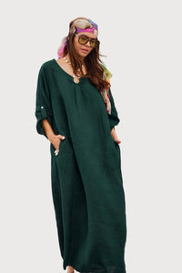 Linen Maxi Dress - Mara Verde DRESS - dressMAZONKIKI