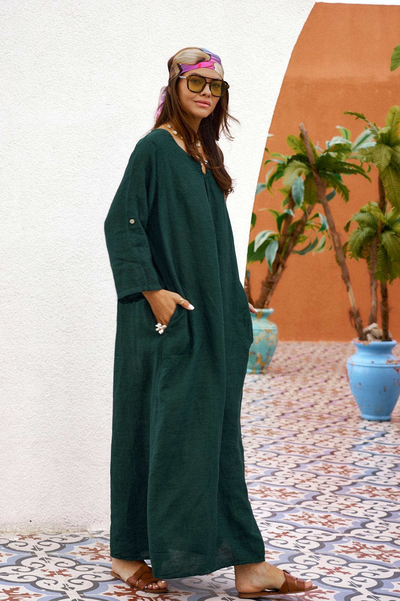 Linen Maxi Dress - Mara Verde DRESS - dressMAZONKIKI