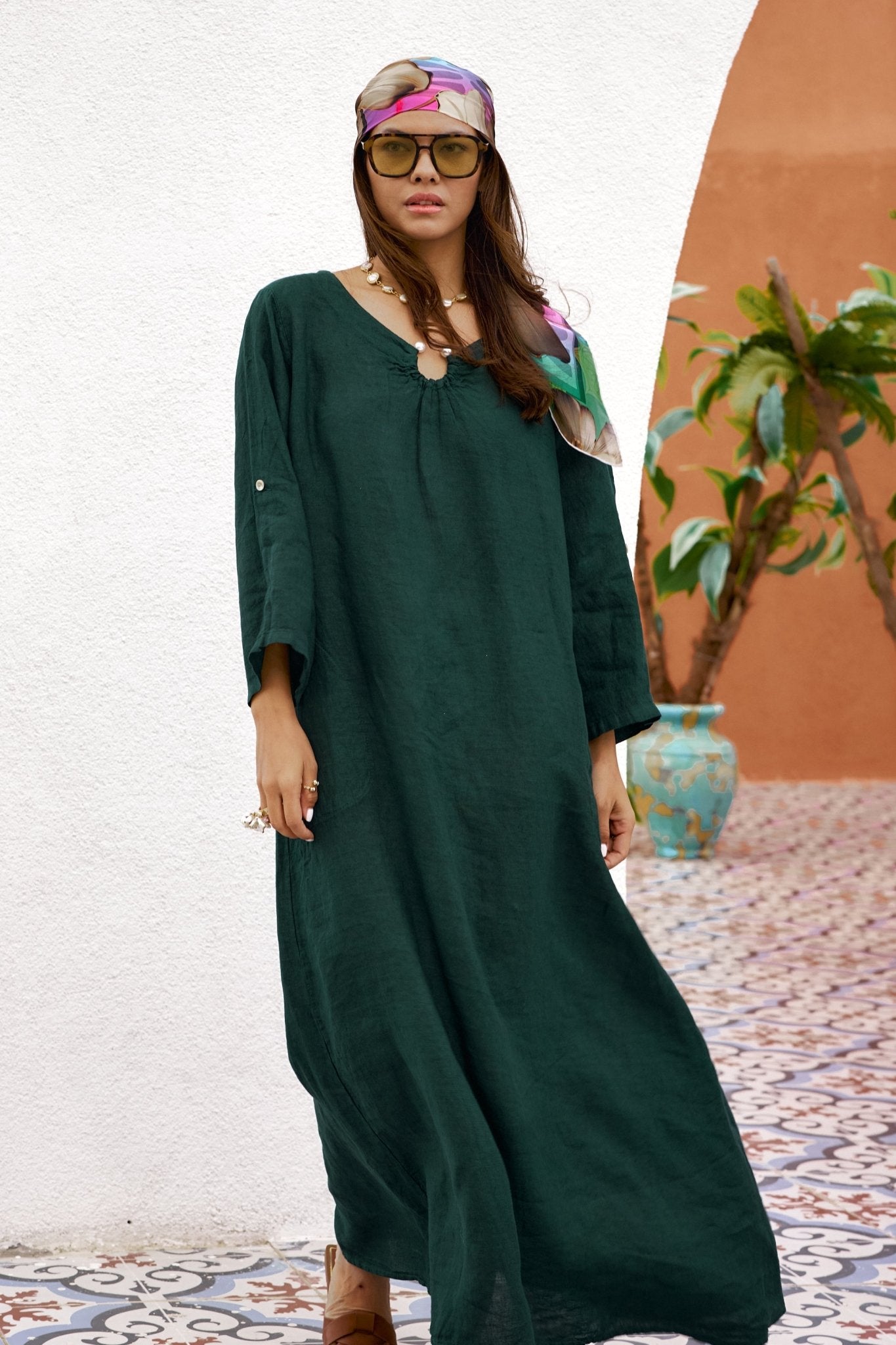 Linen Maxi Dress - Mara Verde DRESS - dressMAZONKIKI
