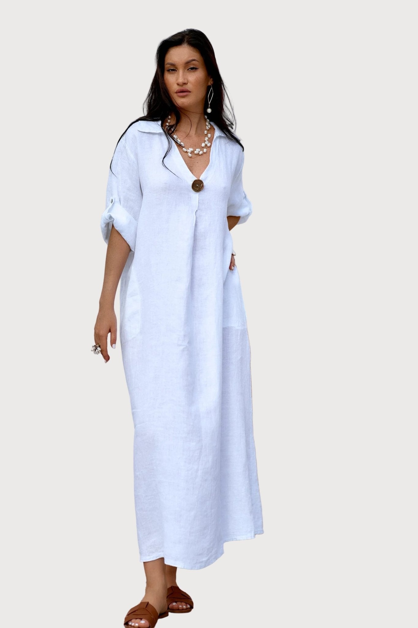 Linen Maxi Dress - Sea breeze - DressMAZONKIKI