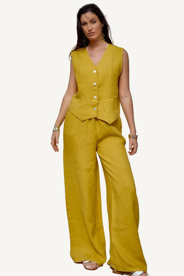 Linen Vest & Wide-Leg Trouser Set