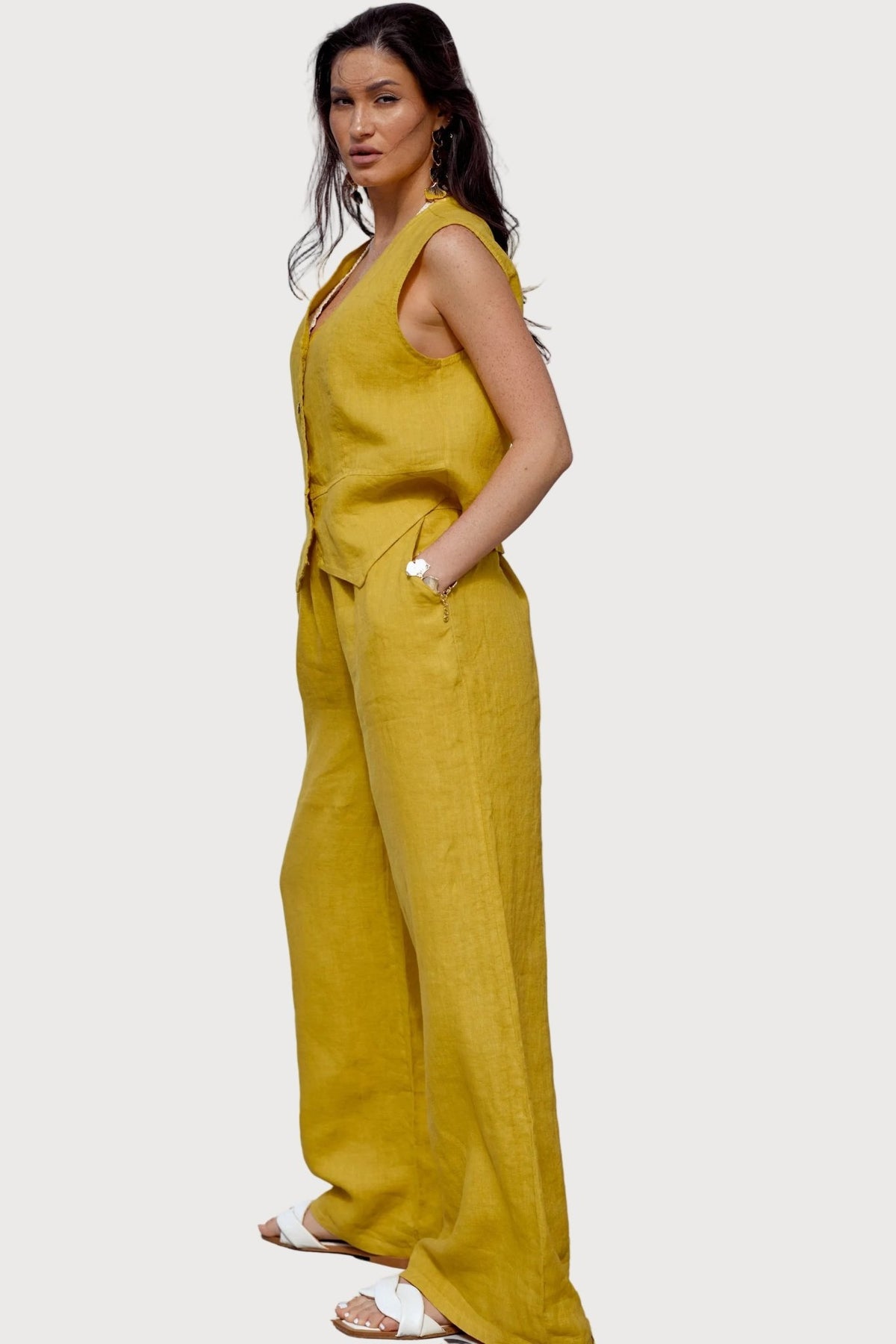 Linen Two Piece Set - Golden Sand - lounge setMAZONKIKI