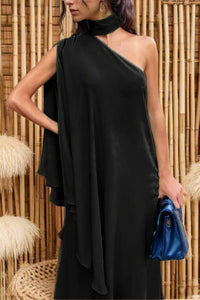 Mock Neck Single Shoulder Top and Pants Set - MAZONKIKI