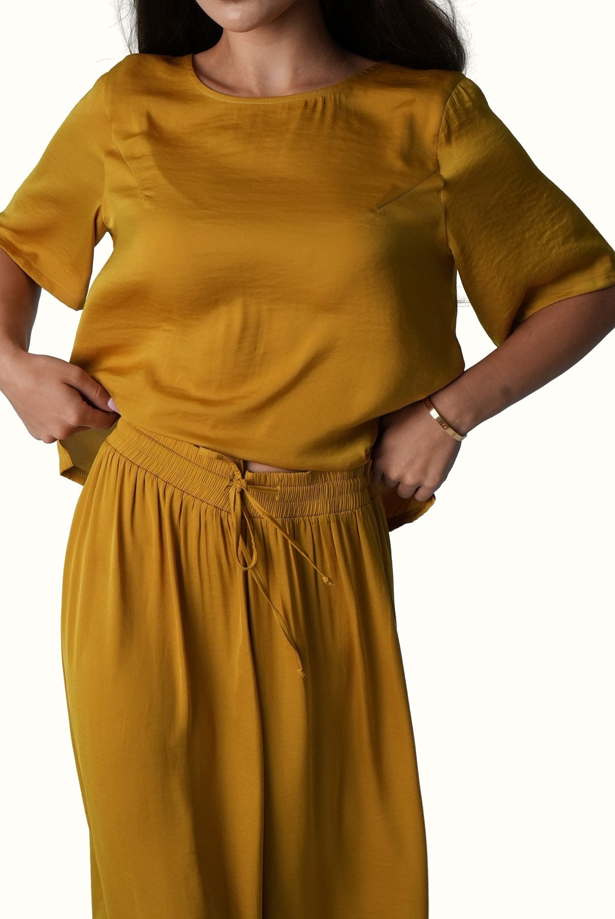 Mazonkiki Mustard Field lounge set styled — effortless luxury in a saturated mustard wash