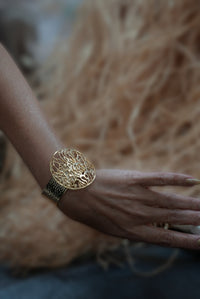 Ornate Filigree Gold - Plated Cuff Bracelet - BraceletMAZONKIKI