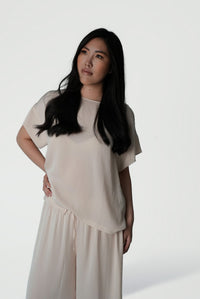 Mazonkiki Pale Repose ivory lounge co-ord — considered silhouette in floor-length wide-leg trouser