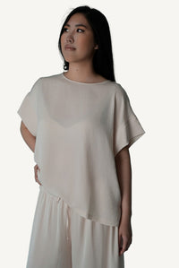 Mazonkiki Pale Repose ivory two-piece lounge set — softly proportioned cropped tee and wide-leg pant